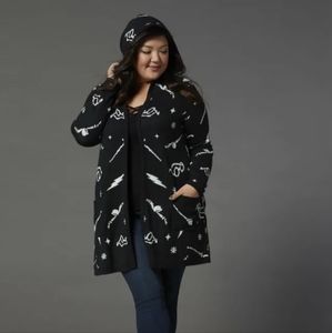 Torrid black white hooded Harry Potter Quidditch print coat cardigan 5 5X